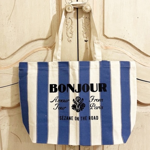 SÉZANE • Blue Striped BonJour Shopper Tote Bag - Picture 6 of 6